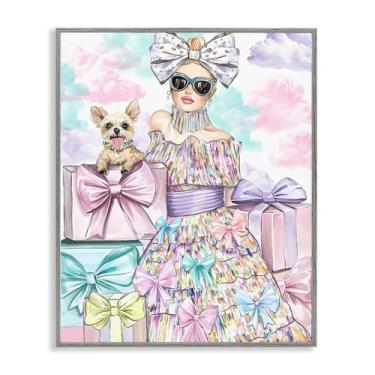 Imagem de Stupell Industries Design de arte giclée emoldurado de fita feminina e filhote de cachorro de moda por Jess Stempel, 50 x 40 cm