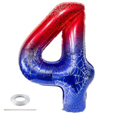 Imagem de 40 Inch Giant Spider Theme Number Foil Balloons, Red Blue Spider Web Number Balloons for Boys Girls Kids Birthday Anniversary Party Decorations Supplies (Number 4)