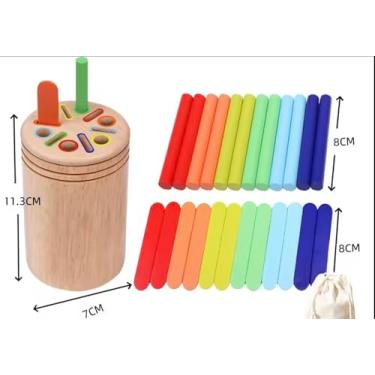 Imagem de Montessori Brinquedos Educativos de Madeira, Classificação de Cores, Jogos Sensoriais com Peças Coloridas (mista - bastão e achatado)