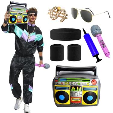 Imagem de Conjunto de fantasia de dança hip hop anos 80, 90, feminino, masculino, retrô, roupa de festa temática de Halloween, Preto, XXG