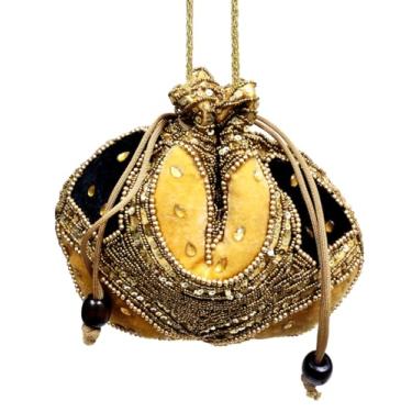 Imagem de Purpledip Bolsa Potli (bolsa com cordão): bordado de lantejoulas com fio dourado, Multicolorido - 4, Large