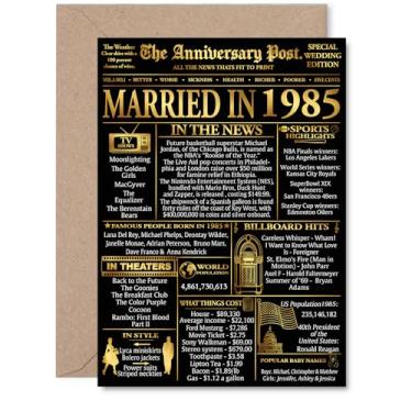 Imagem de Stuff4 Cartão dourado de aniversário de 40 anos para homens e mulheres - Jornal dourado casado em 1985 - Cartão de aniversário de casamento de 40 anos para esposa companheira marido parceiro, cartões