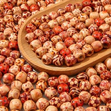 Imagem de BERMRO 300 contas grandes pintadas de madeira 11 * 12 mm contas de madeira pintadas barril madeira espaçador contas para fazer você mesmo pulseira colar joias artesanato cabelo (amarelo, marrom e