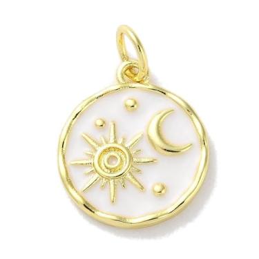 Imagem de DanLingJewelry Pingentes redondos planos de latão dourado, 10 peças, pingentes celestiais de sol e lua esmaltados para artesanato faça você mesmo, colar, bijuteria