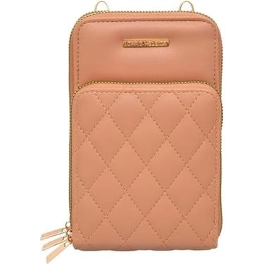 Imagem de Bolsa Carteira Feminina Premium Com Alça Ajustável Textura Matelassê Elegante 3 Compartimentos, 18cm x 11cm (Nude)