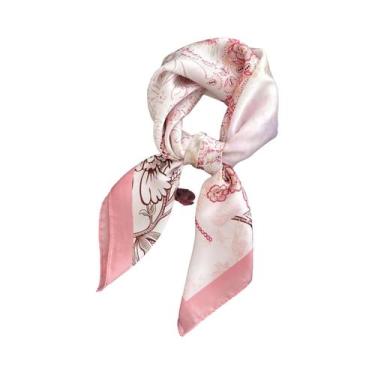 Imagem de Lenço Quadrado Feminino De Cetim Macio 70x70cm, Imitação De Seda, Moda