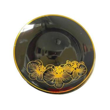 Imagem de Kit Prato de Sobremesa Preto Detalhes flores Acrílico 6 un -  ARCÓLOR,