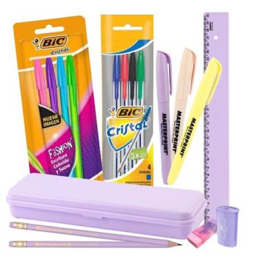 Imagem de Kit Escolar Voltas Aulas Tons Pastéis Lilás ou Azul 17pcs com Estojo C