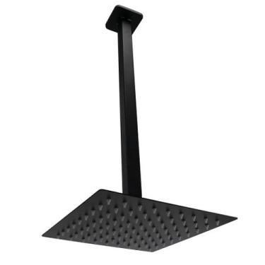 Imagem de Ducha Chuveiro Inox Quadrado 20x20 Preto Fosco Com Braço Suporte Teto 
