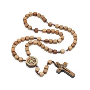 Imagem de Terço Imbuia Quadrado 10MM São Bento católico religioso