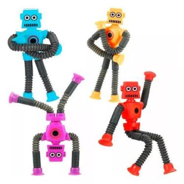 Imagem de Robô Pop It Estica Puxa Brinquedo Gruda Led Tubo Ventosa colorida - al