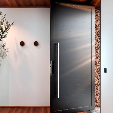 Imagem de Porta de Alumínio Pivotante com Fechadura Digital 268x130cm Lucasa Eccellente Preto