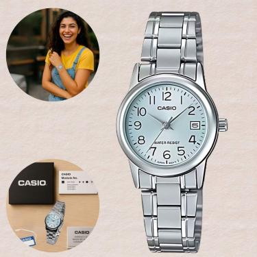 Imagem de Casio LTP-V002D Relógio Feminino Pequeno Casual Resistência Água 3ATM em Aço Inoxidável...
