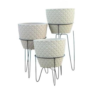 Imagem de Conjunto De Vasos De Flores Com Suporte De Ferro Tripé N.º 3 Conjunto Decorativo De Plantas De Jardim Com Bandeja(Bege)