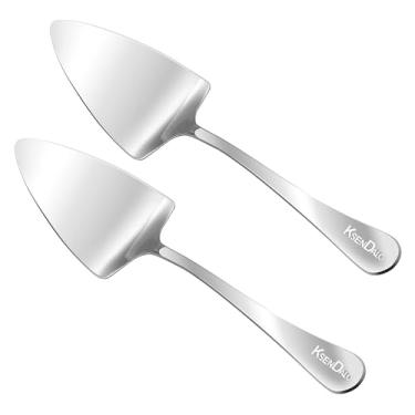 Imagem de KSENDALO 2 unidades de servidor de torta de aço inoxidável longo, espátula de servidor de torta prateada de 7 cm de largura para servir bolos, tortas, pizzas e sobremesas - perfeita para casamentos,