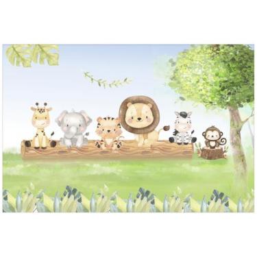 Imagem de Painel de Lona Animais no Tronco Floresta Bosque Aquarela - Fabrika de