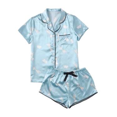 Imagem de Conjunto de pijama WDIRARA Sleepwear, camisa de manga curta e shorts d