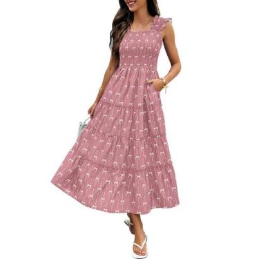 Imagem de Vestido maxi ECOWISH feminino sem mangas com gola quadrada rosa escuro