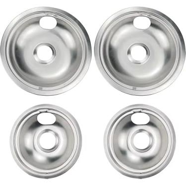 Imagem de Kit de bandeja coletora universal cromada de 5 x 15 cm e 5 x 20 cm, acessórios de queimador cromado universal para Whirlpool Kitchen Aid Range Universal Chrome Burner Drip Bowls para peças W10278125