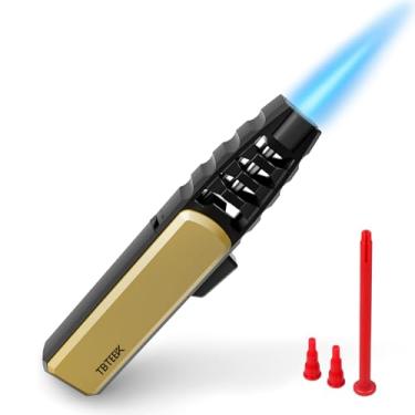 Imagem de TBTeek Isqueiro de butano – Isqueiro de chama de jato ajustável, maçarico de sopro, tocha de fogo brilhante recarregável, tocha de cozinha com trava de segurança para cozinha, churrasco, assar, vela