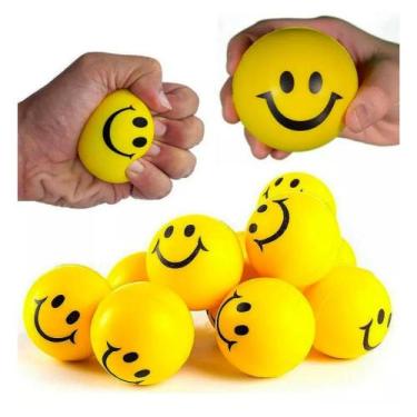 Imagem de Kit 12 Bolinhas Amarela Smile Massagem Apertar Anti Stress Fisioterapi