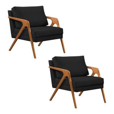 Imagem de Kit 2 Poltronas Mona Luxo Base Madeira Maciça Veludo Preto - FEITO PRA