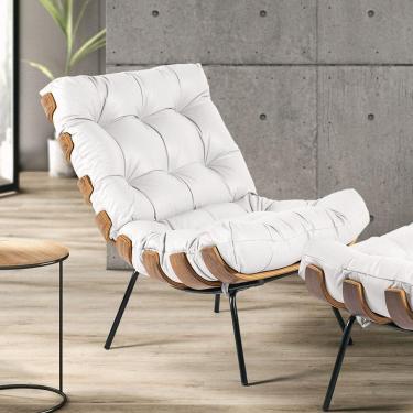 Imagem de Poltrona Costela Couro Base Metálica Preto D\`rossi Branco