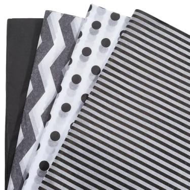 Imagem de SOFPLATE 120 folhas 19,7 x 13,8 polegadas papel de seda preto e branco buquê folhas retângulo pontos linha ondas colorido arte estética presente papel para presente de aniversário casamento buquê