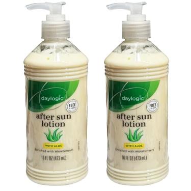 Imagem de Daylogic Loção pós-sol com Aloe Vera, pacote com 2, hidratante corporal refrescante e hidratante para alívio de queimaduras solares para pele queimada pelo sol, fórmula não oleosa de absorção rápida