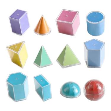 Imagem de Dynwave 12 peças de sólidos geométricos 3D, geometria, meninos e meninas, reconhecimento de formas, materiais escolares reutilizáveis, brinquedos práticos