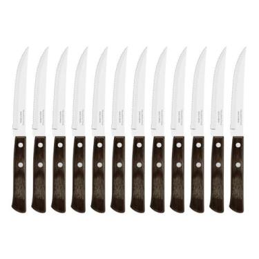 Imagem de Kit 12 Facas de Churrasco Tramontina Polywood Inox Cabo Castanho