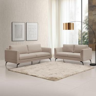 Imagem de Conjunto Sofá Living Poemme 2,20/1,60mt Pé De Ferro - Linho Bege