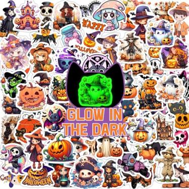 Imagem de 70 adesivos de Halloween para crianças que brilham no escuro, decalques impermeáveis de bruxas para garrafa de água, decoração de laptop de vinil para adolescentes, meninas, meninos, prêmios de sala