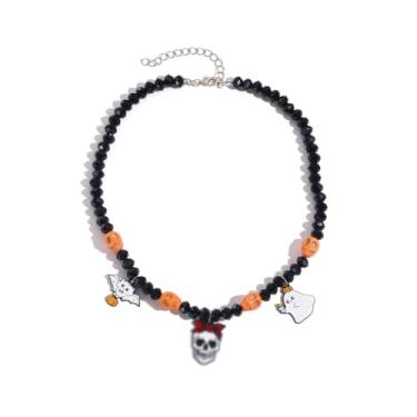 Imagem de NFVITLP Colar gargantilha de Halloween para mulheres, com pingente de caveira, abóbora, fantasma, morcego, vintage, elegante, joia de festa de véspera de todas as relíquias, adjustable, Metal, Sem