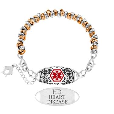 Imagem de Zircobic Pulseira de alerta médico leve e personalizável – Etiqueta de identificação médica gravada a laser, aço inoxidável hipoalergênico à prova d'água, opções de contas de três cores, unissex