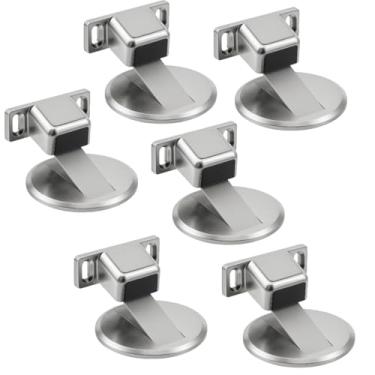 Imagem de Kit 6 Prendedores De Porta Magnético Inox Antiimpacto Fixação Sem Furo Com Fita Piso Parede Imã Forte
