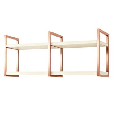 Imagem de Prateleira Nicho Suspensa Estilo Industrial 100cm Base de Ferro Tampo de Madeira Prateleira de Parede para Sala e Escritório(COBRE/OFF - WHITE)