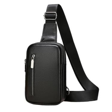 Imagem de Sireck Bolsa transversal, pochete transversal para homens e mulheres na moda, bolsa tiracolo preta pequena para celular, para treino, corrida, Couro preto, Small
