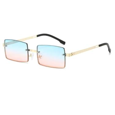 Imagem de HPIRME Óculos pequenos retrô com armação de metal, lentes degradê da moda, óculos escuros punk UV400 para homens e mulheres (dourado, azul e rosa)