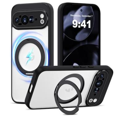 Imagem de AmoraAqua Capa compatível com Google Pixel 9 Pro XL com suporte magnético de 360° [compatível com Mag-Safe] Capa de celular translúcida à prova de choque para Google Pixel 9 Pro XL de 6,8 polegadas