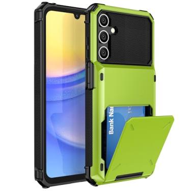 Imagem de SORAKA Capa para Samsung Galaxy A15 5G com suporte para cartão PC TPU 2 em 1 capa bumper de camada dupla à prova de choque pode conter 5 cartões verdes