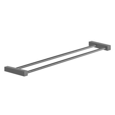 Imagem de Porta Toalhas Duplo 50cm Preto Fosco Toalheiro Para Banheiro Troia