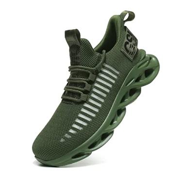 Imagem de Jakcuz Tênis de corrida masculino, leve, multicolorido, para fitness, Verde militar 1, 39