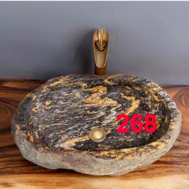 Imagem de MIDUSO Pia de embarcação de pedra irregular 100% feita à mão; pia de pedra real; pia de embarcação exclusiva; acima do balcão; pia de rocha de rio; banheiros rústicos de pias; Irre RiverStone 268