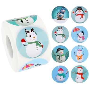 Imagem de Adesivos de Natal, 500 peças de rolo de adesivos de boneco de neve de Natal, adesivos decorativos de boneco de neve coloridos de 3,8 cm para decoração de festa de Natal, suprimentos de envelopes