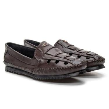 Imagem de Sapatilha Masculina Mocassim Casual Couro Conforto Respirável Café 107