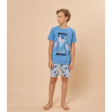 Imagem de Pijama Menino Manga Curta Meia Malha Evanilda Azul, 12, Azul