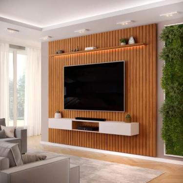 Imagem de Painel com Bancada para TV até 75 Polegadas Ripado com LED DJ Móveis T