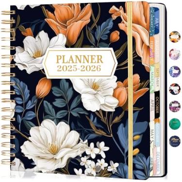 Imagem de CAGIE Agenda 2026 semanal e mensal de janeiro a dezembro de 2026, encadernação espiral de capa dura, 13 abas divisórias mensais, adesivos, 21 x 23 cm, agenda feminina preta floral para trabalho