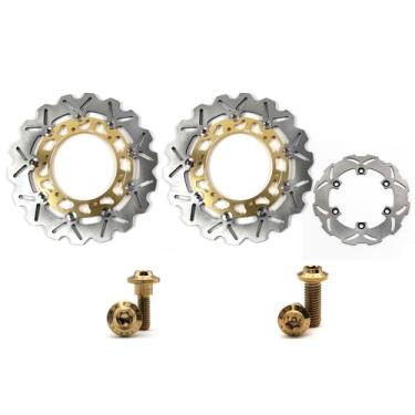 Imagem de Arashi Discos de freio dianteiros traseiros rotores com parafusos de montagem para Yamaha YZF R1 2002-2003, R6 1999-2002, peças de acessórios de reposição de motocicleta